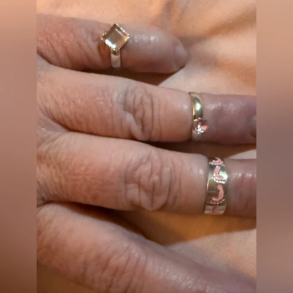 Silver, Pink Baby Feets Ring Set of 3 NWT